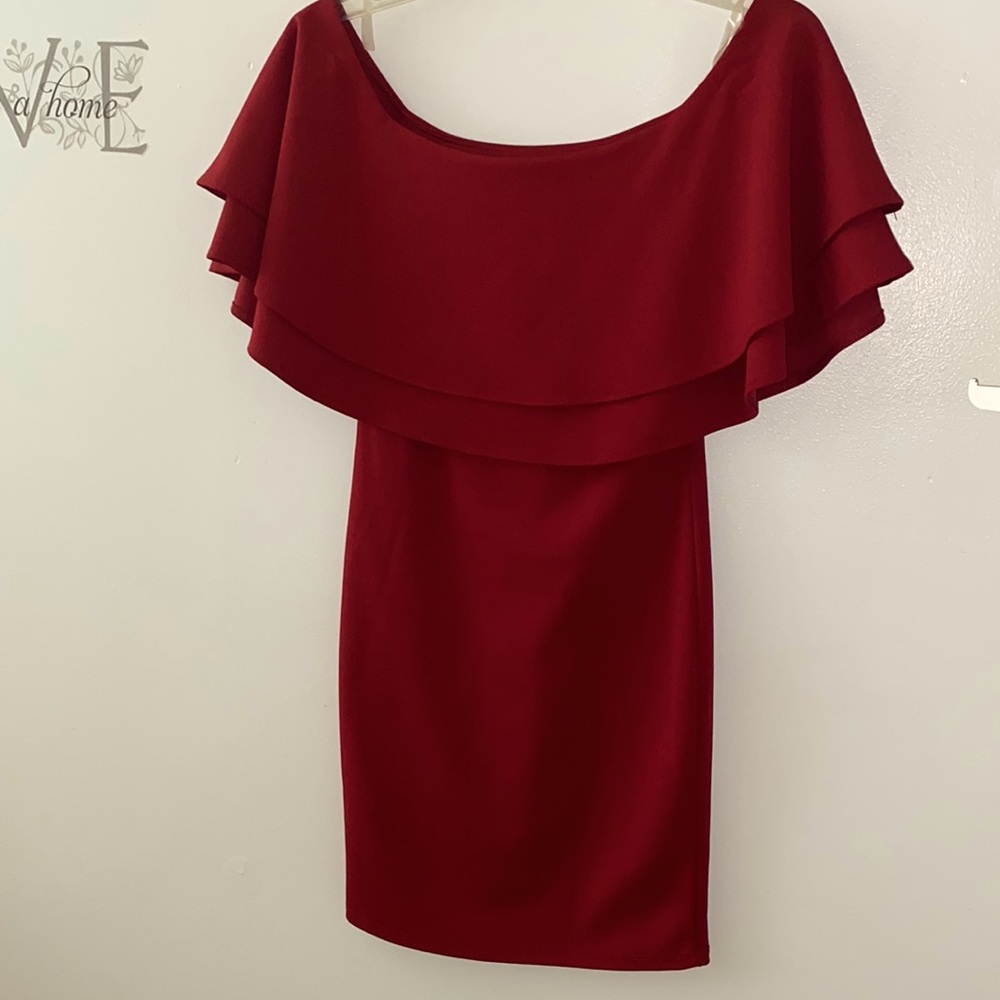 Wine dress with cape like overlay
